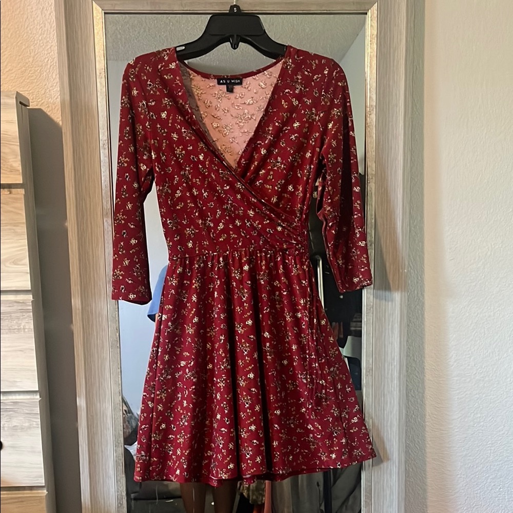 As U Wish Red Fit and Flare V-Neck Dress